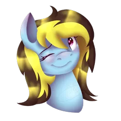 Size: 1500x1500 | Tagged: safe, artist:sketchthebluepegasus, derpibooru import, oc, oc:thunder shine, unofficial characters only, pony, bust, female, mare, one eye closed, portrait, simple background, solo, transparent background, wink