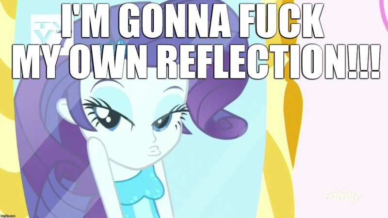 Size: 1366x768 | Tagged: suggestive, derpibooru import, edit, edited screencap, screencap, rarity, eqg summertime shorts, equestria girls, make up shake up, caption, duckface, female, image macro, implied masturbation, lesbian, meme, narcissism, self ponidox, selfcest, sexy, shipping, vulgar