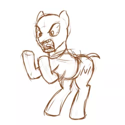 Size: 500x500 | Tagged: safe, artist:mkogwheel, derpibooru import, oc, ponified, unofficial characters only, pony, /i/, /v/, 4chan, angry, bipedal, clothes, frown, glare, male, meme, oekaki, open mouth, rage, rage face, shirt, simple background, sketch, solo, stallion, t-shirt, tongue out, white background