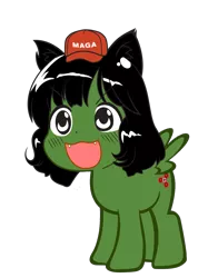 Size: 1020x1363 | Tagged: semi-grimdark, derpibooru import, oc, unofficial characters only, pegasus, pony, awoo, female, fidget spinner, filly, hat, kek, make america great again, meme, nazi, open mouth, pepe the frog, politics, simple background, swastika, transparent background