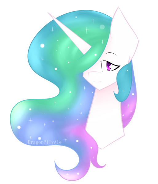Size: 1820x2125 | Tagged: safe, artist:dragonpilyale, derpibooru import, princess celestia, alicorn, pony, female, hair over one eye, mare, missing accessory, simple background, smiling, solo, transparent background
