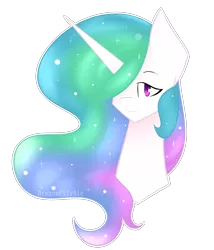 Size: 1820x2125 | Tagged: safe, artist:dragonpilyale, derpibooru import, princess celestia, alicorn, pony, female, hair over one eye, mare, missing accessory, simple background, smiling, solo, transparent background