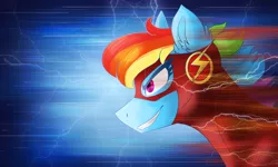 Size: 4000x2400 | Tagged: safe, artist:meownimator, derpibooru import, rainbow dash, pony, absurd resolution, clothes, cosplay, costume, dc comics, female, mare, solo, superhero, the flash