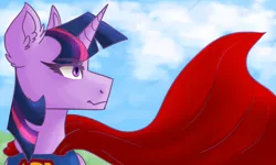 Size: 4000x2400 | Tagged: safe, artist:meownimator, derpibooru import, twilight sparkle, pony, absurd resolution, cape, clothes, dc comics, female, mare, solo, superhero