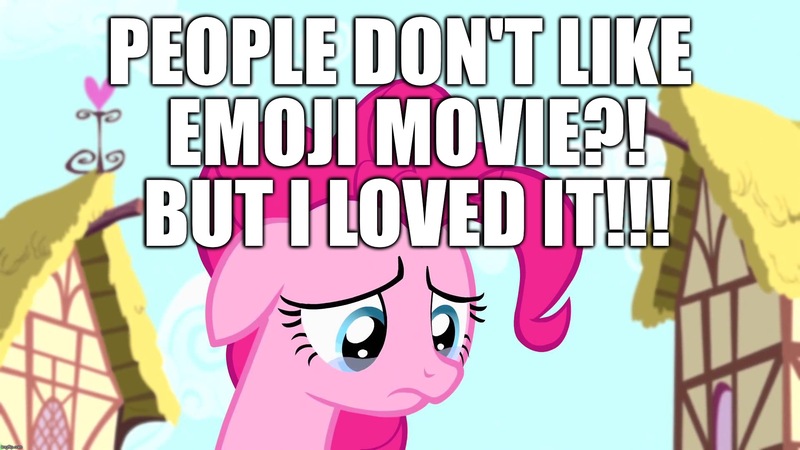 Size: 1920x1080 | Tagged: safe, derpibooru import, pinkie pie, pony, crying, downvote bait, fangirl, image macro, meme, the emoji movie, ymmv