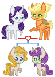 Size: 250x350 | Tagged: safe, artist:marshmall0wface, derpibooru import, applejack, rarity, oc, pony, female, lesbian, magical lesbian spawn, next generation, offspring, original character do not steal, parent:applejack, parent:rarity, parents:rarijack, rarijack, shipping