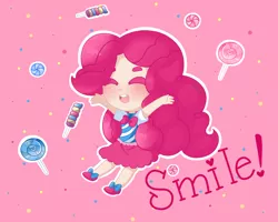 Size: 1500x1200 | Tagged: safe, artist:isosceless, derpibooru import, pinkie pie, human, pony, candy, chibi, cute, diapinkes, eyes closed, female, food, happy, humanized, lollipop, solo