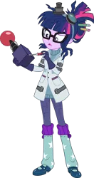 Size: 3000x5687 | Tagged: safe, artist:aqua-pony, derpibooru import, sci-twi, twilight sparkle, eqg summertime shorts, equestria girls, mad twience, absurd resolution, clothes, device, female, glasses, lab coat, mad scientist, open mouth, screwdriver, simple background, solo, transparent background, vector