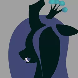 Size: 920x920 | Tagged: safe, artist:needthistool, derpibooru import, queen chrysalis, pony, bust, fangs, female, gray background, horn, lineless, mare, minimalist, modern art, portrait, profile, simple background, solo