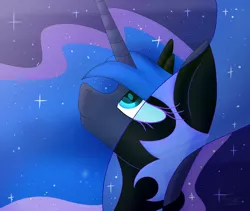 Size: 950x800 | Tagged: safe, artist:shizzarchan, derpibooru import, nightmare moon, princess luna, alicorn, pony, bust, duality, female, mare, portrait, solo, stars