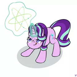 Size: 2000x2000 | Tagged: safe, artist:yakoshi, derpibooru import, starlight glimmer, pony, atg 2017, electron, explosion imminent, magic, newbie artist training grounds, solo, this will end in tears and/or death, tongue out