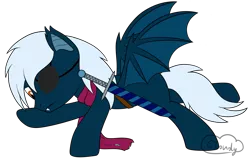 Size: 1922x1222 | Tagged: safe, artist:cloudy95, derpibooru import, oc, unofficial characters only, bat pony, pony, clothes, eyepatch, male, scarf, simple background, solo, stallion, sword, transparent background, weapon