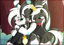 Size: 4093x2894 | Tagged: suggestive, artist:ze-dusty, derpibooru import, oc, oc:meridiem solare, oc:nocturna arcana, oc:nox arcana, unofficial characters only, pegasus, pony, unicorn, blushing, clothes, cuddling, cutie mark, eyes on the prize, imminent sex, imminent threesome, magic, school, school uniform, schoolgirl, siblings, skirt, skirt lift, smiling, smirk, socks, spooning, stockings, teenager, thigh highs, tree, twins, younger