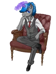 Size: 600x800 | Tagged: artist needed, safe, derpibooru import, oc, oc:martin bluefire, unofficial characters only, anthro, dracony, hybrid, anthro oc, armchair, elegant, male, necktie, red tie, relax, relaxing, simple background, solo, transparent background, waistcoat