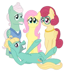 Size: 2001x2193 | Tagged: safe, artist:crazynutbob, derpibooru import, fluttershy, gentle breeze, posey shy, zephyr breeze, pony, chest fluff, family, shys, simple background, the shy family, transparent background