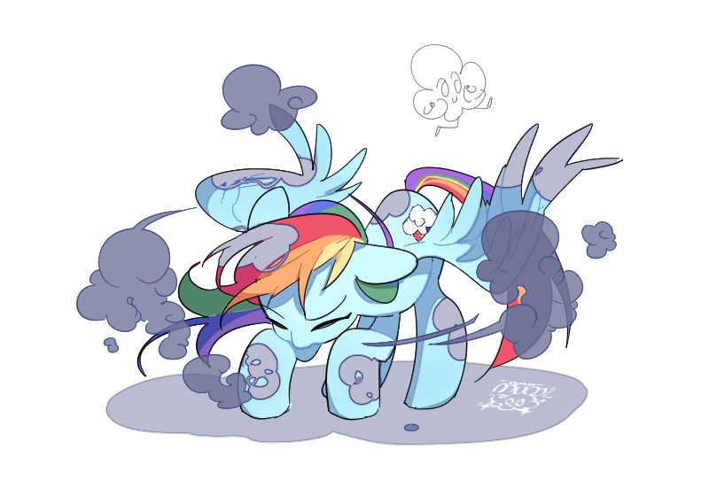 Size: 800x542 | Tagged: safe, artist:dusty-munji, derpibooru import, rainbow dash, pegasus, pony, dust, eyes closed, female, mare, shaking, simple background, solo, spread wings, wings