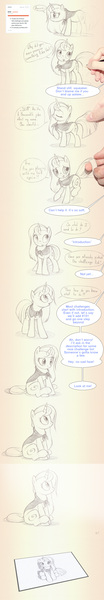 Size: 842x4836 | Tagged: safe, artist:sherwoodwhisper, derpibooru import, oc, oc:eri, unofficial characters only, pony, breaking the fourth wall, comic, dialogue, drawn into existence, image, jpeg, patreon reward, prehensile tail, tail, tail hold, tail pull