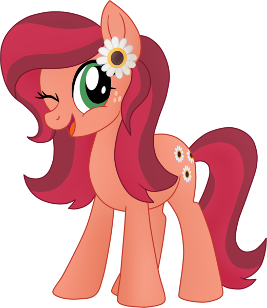 Size: 1674x1929 | Tagged: safe, artist:luckyclau, derpibooru import, gloriosa daisy, ponified, earth pony, pony, legend of everfree, equestria girls ponified, female, freckles, mare, one eye closed, open mouth, solo, wink