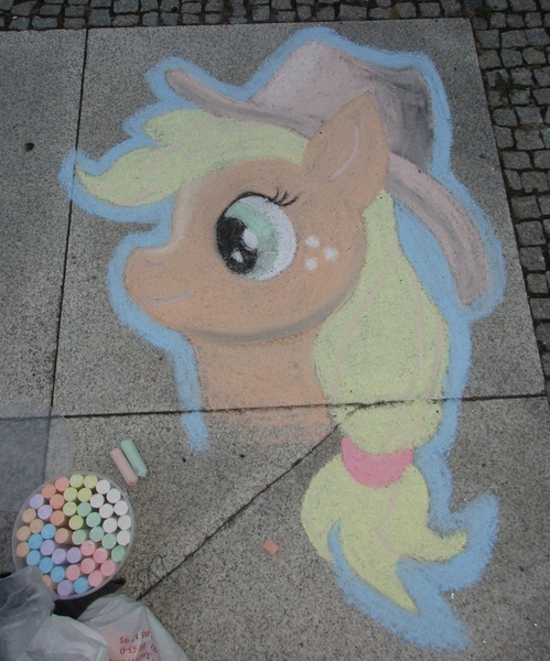 Size: 1336x1608 | Tagged: safe, artist:malte279, derpibooru import, applejack, pony, 2017, chalk drawing, galacon, galacon 2017, solo, traditional art, tribute to ashleigh ball