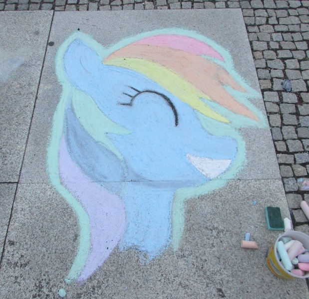 Size: 1928x1868 | Tagged: safe, artist:malte279, derpibooru import, rainbow dash, pony, 2017, chalk drawing, galacon, galacon 2017, solo, traditional art, tribute to ashleigh ball