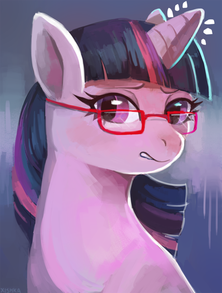 Size: 968x1280 | Tagged: safe, artist:cherivinca, derpibooru import, twilight sparkle, pony, unicorn, bust, female, glasses, mare, portrait, solo