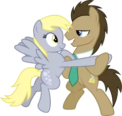 Size: 3178x3001 | Tagged: safe, artist:cloudyglow, derpibooru import, derpy hooves, doctor whooves, time turner, earth pony, pegasus, pony, bipedal, dancing, doctorderpy, female, looking at each other, male, mare, necktie, shipping, simple background, smiling, stallion, straight, transparent background, vector