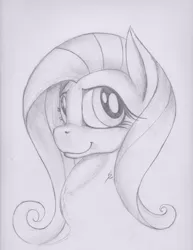 Size: 1693x2194 | Tagged: safe, artist:scribblepwn3, derpibooru import, fluttershy, pegasus, pony, bust, monochrome, pencil drawing, portrait, solo, traditional art