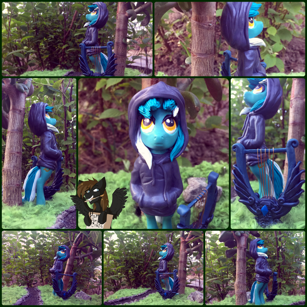 Size: 5000x5000 | Tagged: safe, artist:hampony, derpibooru import, lyra heartstrings, pony, unicorn, fanfic:background pony, absurd resolution, bipedal, clothes, craft, figure, handmade, irl, lyre, photo, sculpture, solo, traditional art, tree