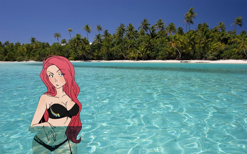 Size: 1294x808 | Tagged: artist:the-orator, beach, beach babe, bikini, bikini babe, black underwear, clothes, derpibooru import, edit, human, humanized, irl, photo, pinkamena diane pie, pinkie pie, safe, stupid sexy pinkie, swimsuit, underwear