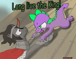 Size: 1009x792 | Tagged: artist:cobaltlegion, derpibooru import, dragon, imminent death, imminent murder, king sombra, reference, safe, spike, spike vs sombra, the lion king