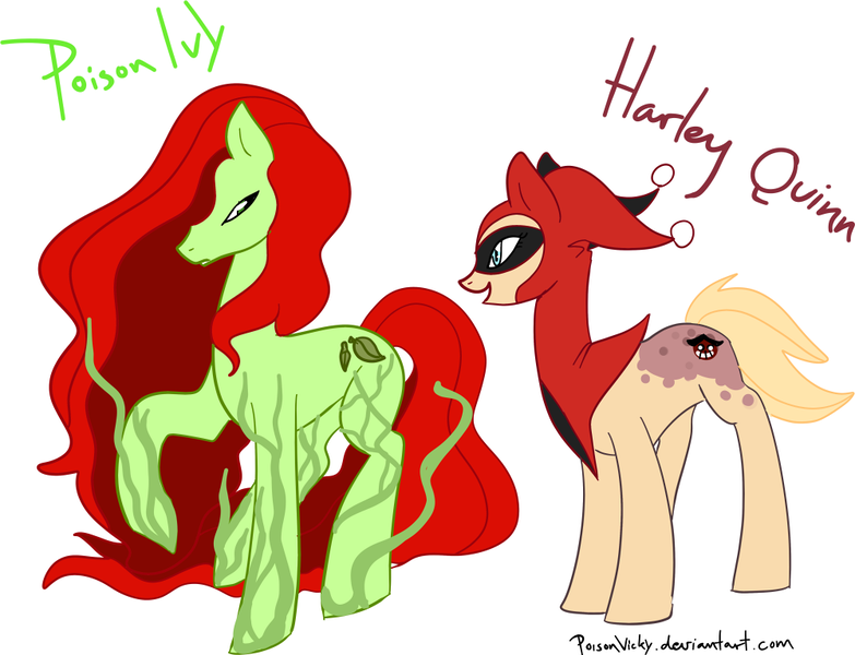 Size: 1000x766 | Tagged: source needed, safe, artist:poisonvicky, derpibooru import, earth pony, pony, arkham asylum, harley quinn, mask, poison ivy, vine