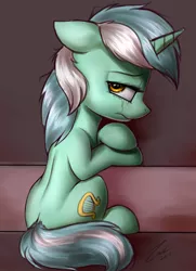 Size: 1568x2160 | Tagged: safe, artist:deltauraart, derpibooru import, lyra heartstrings, pony, unicorn, crying, female, floppy ears, looking back, mare, sad, solo