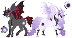 Size: 1665x892 | Tagged: safe, artist:bijutsuyoukai, derpibooru import, oc, oc:moonlight, oc:smoke, unofficial characters only, alicorn, pony, bat wings, offspring, parent:king sombra, parent:princess luna, parents:lumbra, reference sheet