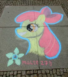 Size: 1927x2187 | Tagged: safe, artist:malte279, derpibooru import, apple bloom, pony, 2017, chalk drawing, galacon, galacon 2017, solo, traditional art, tribute to michelle creber