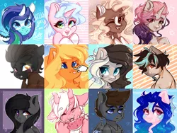 Size: 1280x960 | Tagged: safe, artist:plnetfawn, derpibooru import, oc, oc:alo equus, unofficial characters only, hybrid, abstract background, boop, bust, collage, cross-eyed, crying, curved horn, cute, female, group, male, mare, portrait, simple background, smiling, stallion, tongue out