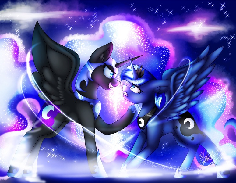 Size: 2016x1561 | Tagged: safe, artist:felicitydraws, derpibooru import, nightmare moon, princess luna, alicorn, pony, jewelry, lifting chin, regalia, smiling, spread wings, wings