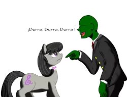 Size: 2500x1923 | Tagged: safe, artist:haetran, artist:rustyhorsedrawfag, derpibooru import, octavia melody, oc, oc:anon, earth pony, human, pony, angry, burroctavia, female, male, mare, mocking, octavia is not amused, simple background, spanish, transparent background, unamused, vector