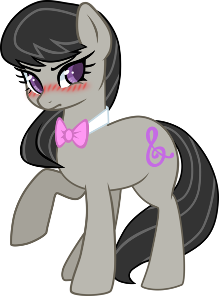 Size: 2959x3996 | Tagged: safe, artist:haetran, derpibooru import, octavia melody, pony, backwards cutie mark, blushing, cute, raised hoof, simple background, solo, transparent background, tsundere, tsuntavia, vector