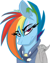 Size: 907x1135 | Tagged: safe, artist:djbrony24, artist:ralek, derpibooru import, rainbow dash, pegasus, pony, alternate timeline, amputee, apocalypse dash, augmented, bust, crystal war timeline, lidded eyes, looking at you, portrait, prosthetic limb, prosthetic wing, prosthetics, scar, simple background, solo, transparent background