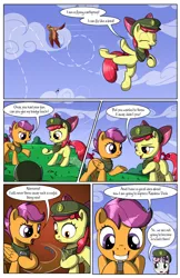 Size: 2030x3130 | Tagged: safe, artist:sirzi, derpibooru import, apple bloom, scootaloo, sweetie belle, earth pony, pegasus, pony, unicorn, comic:talisman for a pony, clothes, comic, crossover, cutie mark crusaders, female, filly, flying, jackie chan adventures, smiling, smug bloom, talisman