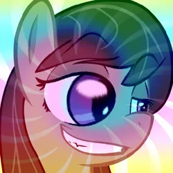 Size: 560x560 | Tagged: safe, artist:haetran, artist:reiduran, derpibooru import, edit, octavia melody, earth pony, pony, bust, female, fisheye lens, hypernova, mare, portrait, rainbow, reaction image, simple background, smug, solo, transparent background, vector, zoom