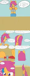 Size: 1600x4000 | Tagged: safe, artist:jake heritagu, derpibooru import, scootaloo, pony, comic:ask motherly scootaloo, comic, hairpin, motherly scootaloo, scooter, skate park, sweatshirt