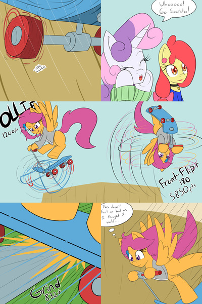 Size: 1600x2400 | Tagged: safe, artist:jake heritagu, derpibooru import, apple bloom, scootaloo, sweetie belle, pony, comic:ask motherly scootaloo, clothes, comic, hairpin, motherly scootaloo, scooter, sweater, sweatshirt