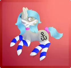 Size: 2292x2203 | Tagged: safe, artist:minetane, derpibooru import, oc, oc:submarine, unofficial characters only, pony, art trade, bandage, blind, clothes, socks, solo, striped socks