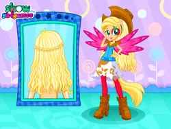Size: 800x600 | Tagged: safe, artist:user15432, derpibooru import, applejack, human, equestria girls, rainbow rocks, dress up, dress up game, dressup, dressup games, enjoy dressup, fairy wings, humanized, new hair style, new hairstyle, ponied up, rainbow hair, rainbow rocks outfit, show girlgames, winged humanization, wings