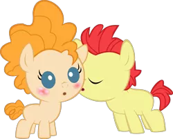Size: 3939x3166 | Tagged: safe, artist:red4567, derpibooru import, bright mac, pear butter, pony, the perfect pear, baby, baby pony, blushing, brightbutter, cute, female, foal, foal romance, kissing, male, pearabetes, red4567 is trying to murder us, shipping, simple background, straight, transparent background, vector, younger