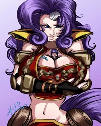 Size: 4000x5000 | Tagged: absurd resolution, armor, arm under breasts, artist:maximumimpulse, belly button, between breasts, big breasts, boobie mark, breasts, busty rarity, crossover, derpibooru import, female, giantess, horned humanization, human, humanized, lesbian, macro, micro, rarilight, rarity, reaver titan, shipping, shrunk, size difference, smiling, suggestive, tailed humanization, titan, twilight sparkle, unconvincing armor, warhammer 40k, warhammer (game)