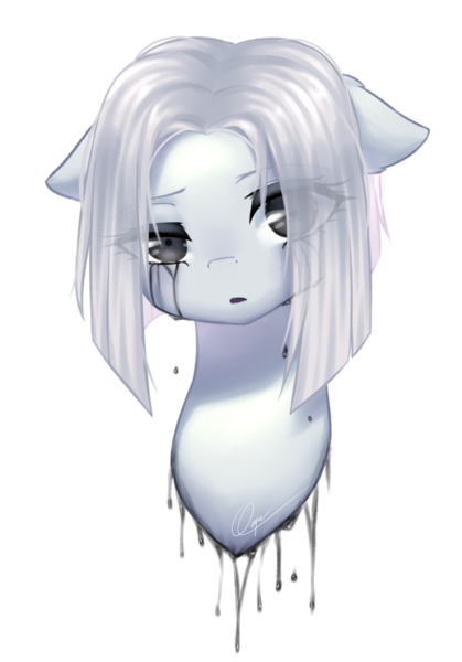 Size: 1024x1467 | Tagged: semi-grimdark, artist:zukiq314, derpibooru import, oc, oc:zodiac, unofficial characters only, pony, black blood, blood, bust, crying, disembodied head, female, floppy ears, mare, simple background, solo, tears of blood, transparent background