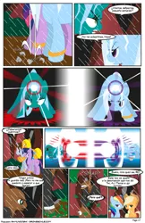 Size: 792x1224 | Tagged: safe, artist:dekomaru, artist:raimundo1941, derpibooru import, applejack, rainbow dash, trixie, twilight sparkle, oc, oc:hazel lulamoon, oc:lock-down, pony, comic, female, spanish