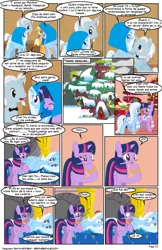 Size: 792x1224 | Tagged: safe, artist:dekomaru, artist:raimundo1941, derpibooru import, applejack, rainbow dash, trixie, twilight sparkle, oc, oc:iniduoh, pony, comic, female, golden oaks library, lesbian, shipping, spanish, twixie